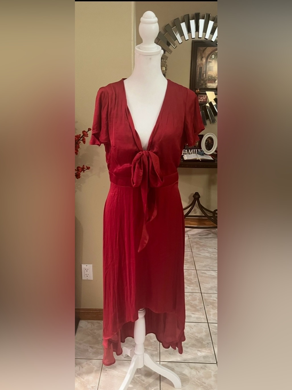 Audrey Parks Red Satin Dress In Size Medium Nwot